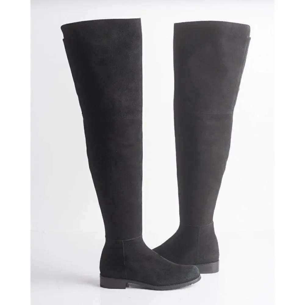 Stuart Weitzman Womens Black Suede Thigh High Boots Flats Pull On Sz US 6